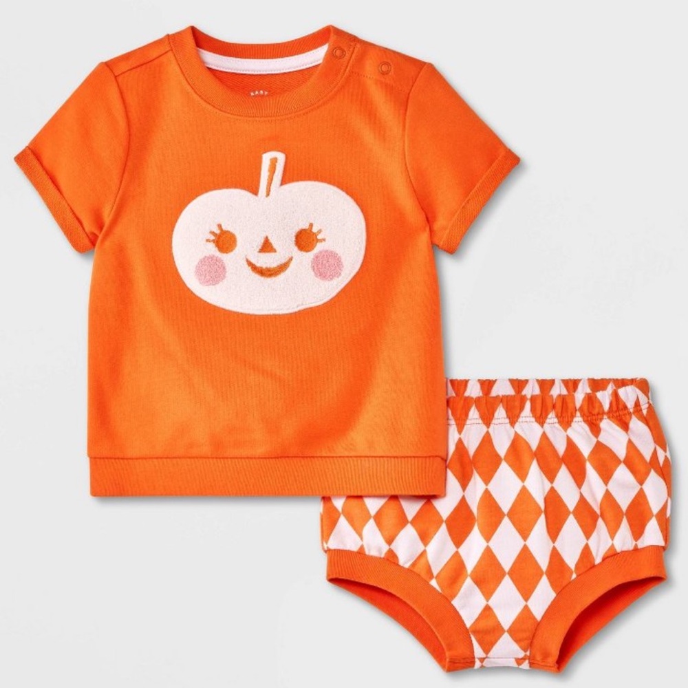 Cat & Jack Newborn 2 piece set pumpkin top and bloomer set